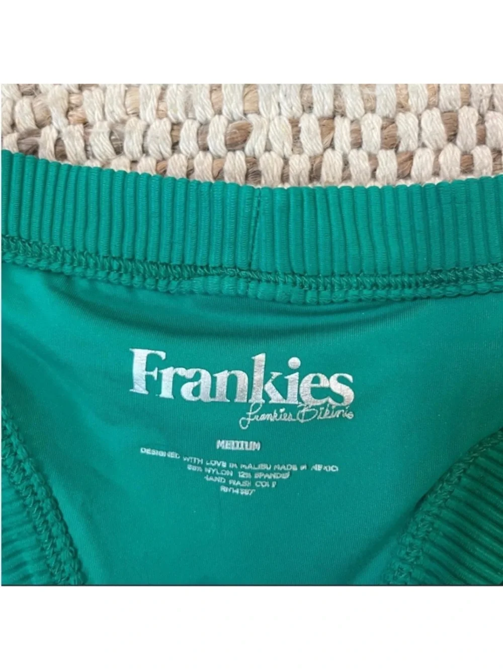 Frankie’s Bikinis Set - Top (L) and Bottom (M) Emerald Green Ribbed Cutout